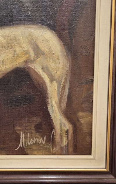 Stojan Milanov - ulje na platnu - 75x60cm Stari rad - Covek i njegov pas. - Image 4