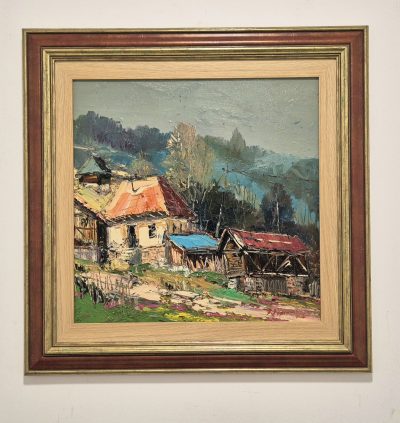 Djordje Stanic - ulje na lesonitu  60x60cm - Seoski motiv - Image 2