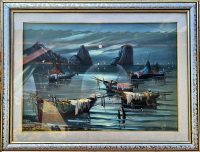 Vrhunska stara slika - ulje na platnu-88x68cm- Brodovi 1