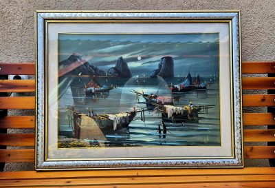Vrhunska stara slika - ulje na platnu-88x68cm- Brodovi 1 - Image 5
