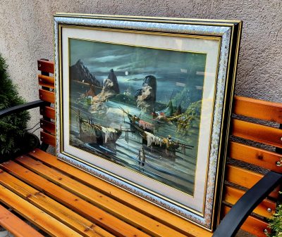 Vrhunska stara slika - ulje na platnu-88x68cm- Brodovi 1 - Image 4