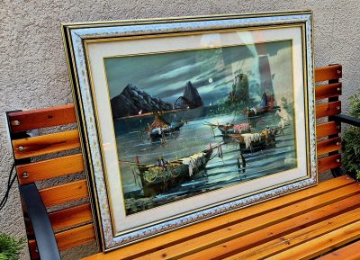 Vrhunska stara slika - ulje na platnu-88x68cm- Brodovi 1 - Image 3