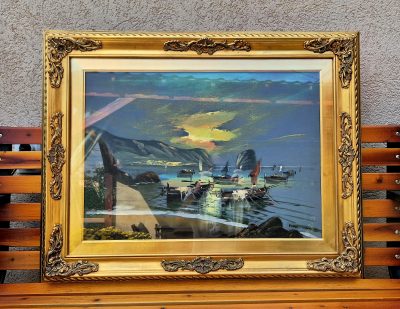 Vrhunska stara slika - ulje na platnu-95x75cm- Brodovi 2 - Image 5