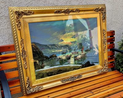 Vrhunska stara slika - ulje na platnu-95x75cm- Brodovi 2 - Image 3