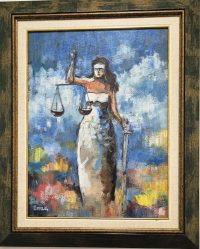 Dragan Mladenovic Unac -ulje na lesonitu-53x43- Justicija Boginja prevde 2