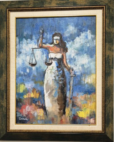 Dragan Mladenovic Unac -ulje na lesonitu-53x43- Justicija Boginja prevde 2