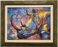 Dragan Mladenovic Unac -ulje na lesonitu-53x43- Nosorog