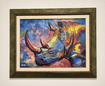 Dragan Mladenovic Unac -ulje na lesonitu-53x43- Nosorog - Image 2