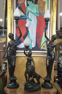 Vrhunske stare ogromne bronzane lampe u paru - Nimfe 145cm